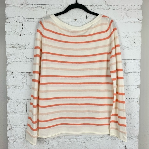 Tory Burch Knit Orange Peach Striped Boat Neck Sweater Textured XL - Picture 6 of 9